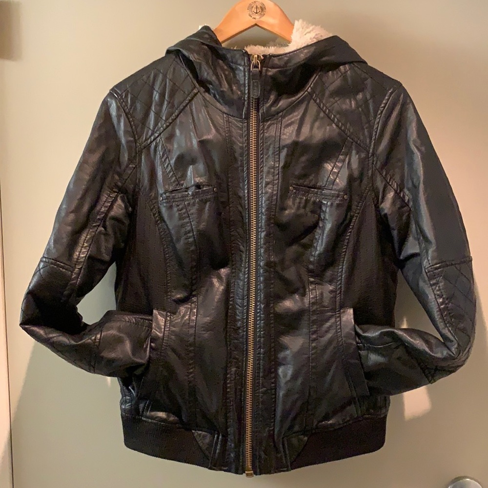 Garage black faux leather moto winter jacket